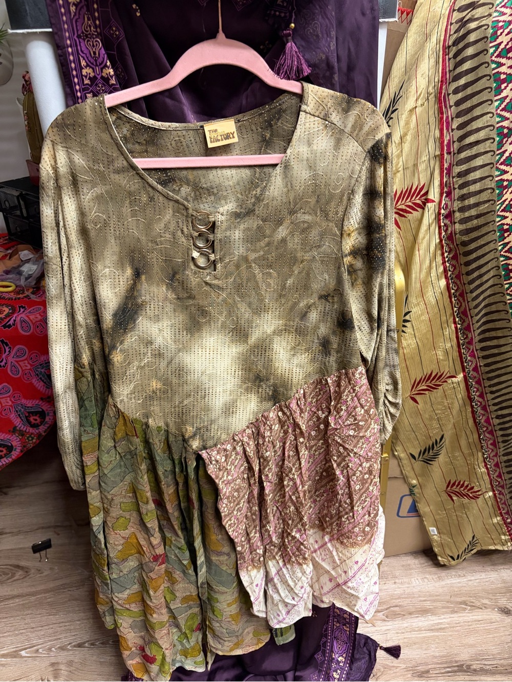 The Morgan Factory boho festival patchwork hem top flowy oversized